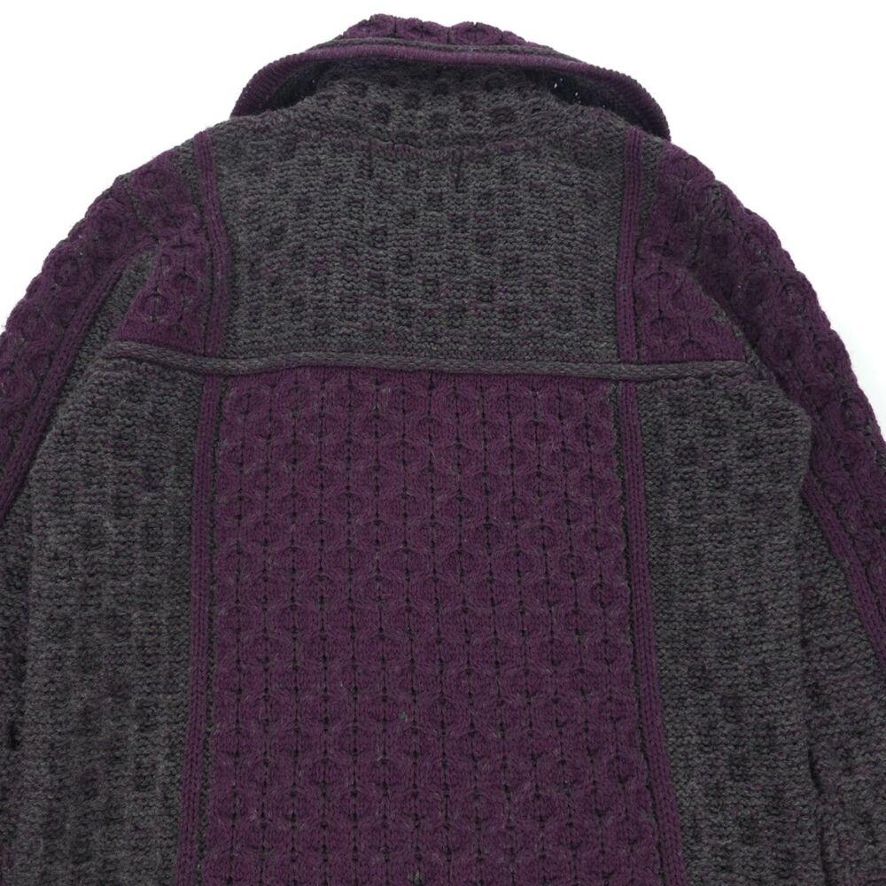 ARAN CRAFTS Two Tone Merino Wool Cardigan Sweater Boho Lagenlook Heritage Lagom - Picture 7 of 11